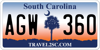 SC license plate AGW360
