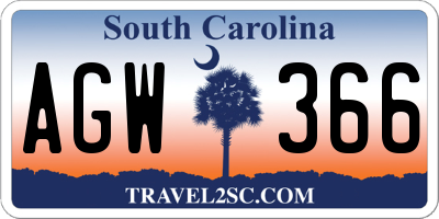 SC license plate AGW366