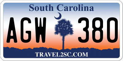 SC license plate AGW380