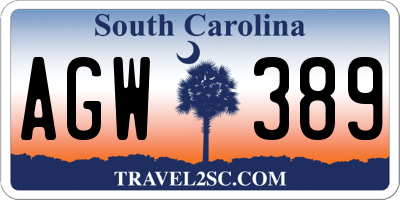 SC license plate AGW389