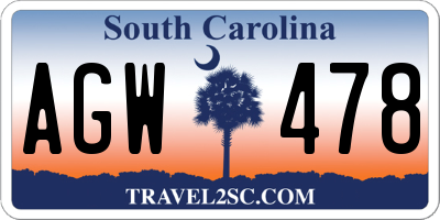 SC license plate AGW478