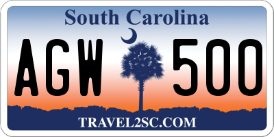 SC license plate AGW500