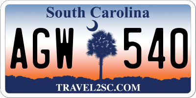 SC license plate AGW540