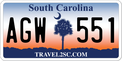 SC license plate AGW551