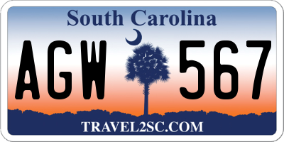 SC license plate AGW567
