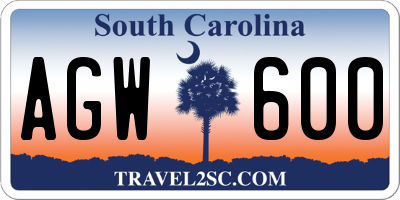 SC license plate AGW600