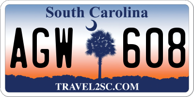 SC license plate AGW608