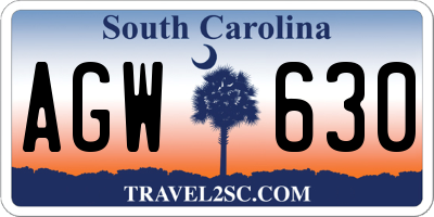 SC license plate AGW630