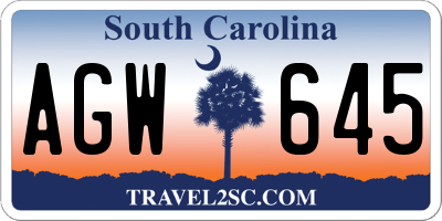 SC license plate AGW645