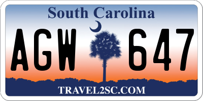 SC license plate AGW647