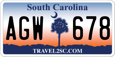 SC license plate AGW678