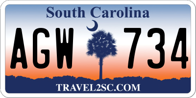 SC license plate AGW734