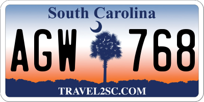 SC license plate AGW768