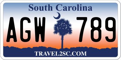 SC license plate AGW789