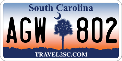 SC license plate AGW802