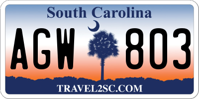 SC license plate AGW803
