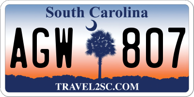 SC license plate AGW807