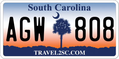 SC license plate AGW808