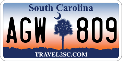 SC license plate AGW809