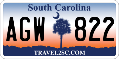 SC license plate AGW822