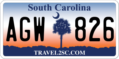 SC license plate AGW826