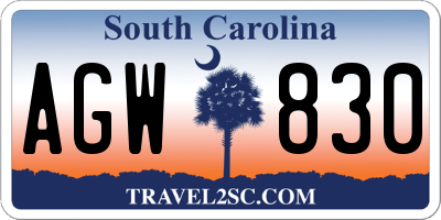 SC license plate AGW830