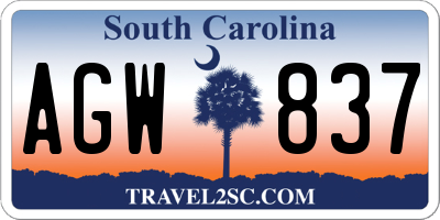 SC license plate AGW837