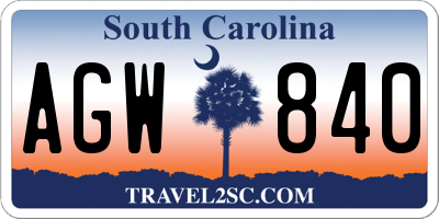 SC license plate AGW840