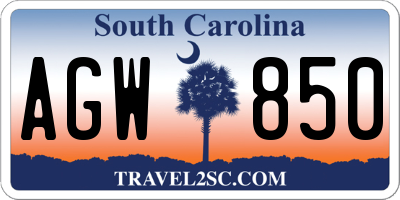 SC license plate AGW850