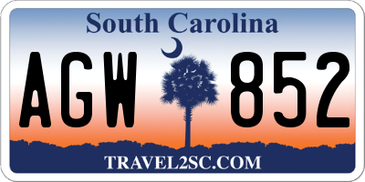 SC license plate AGW852