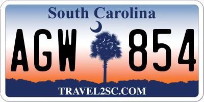 SC license plate AGW854