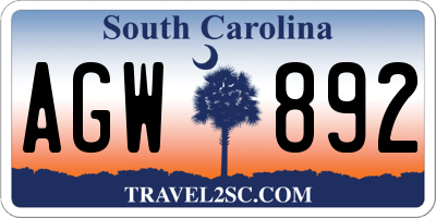 SC license plate AGW892