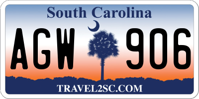 SC license plate AGW906