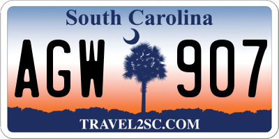 SC license plate AGW907