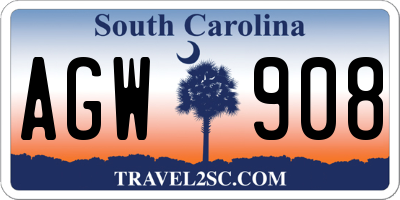 SC license plate AGW908