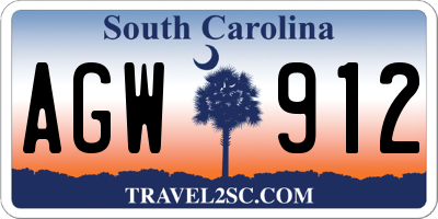 SC license plate AGW912