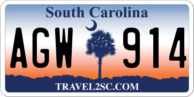 SC license plate AGW914