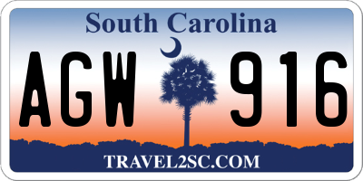 SC license plate AGW916
