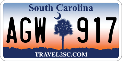 SC license plate AGW917