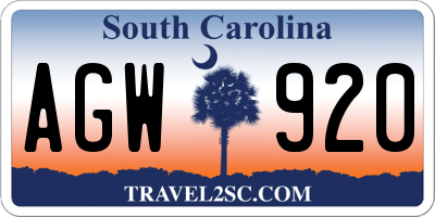 SC license plate AGW920