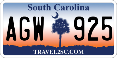 SC license plate AGW925