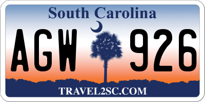 SC license plate AGW926
