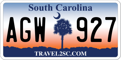 SC license plate AGW927