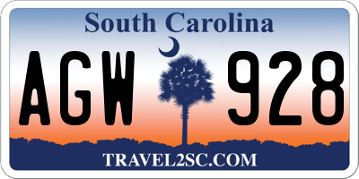 SC license plate AGW928