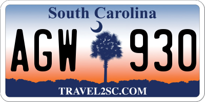 SC license plate AGW930