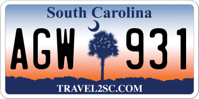 SC license plate AGW931