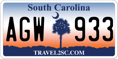 SC license plate AGW933