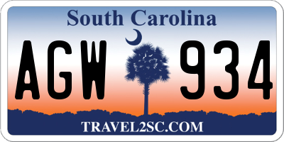SC license plate AGW934