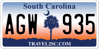 SC license plate AGW935
