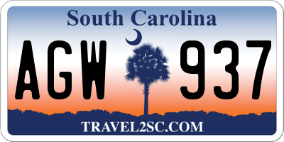 SC license plate AGW937